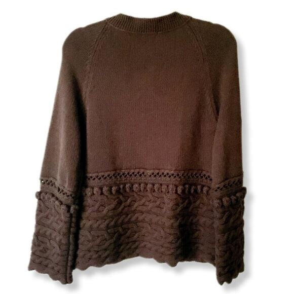 Women Brown Cardigan Sweater M Pom Pom Goblincore Neutral Academia Cottage Twee - Picture 5 of 11